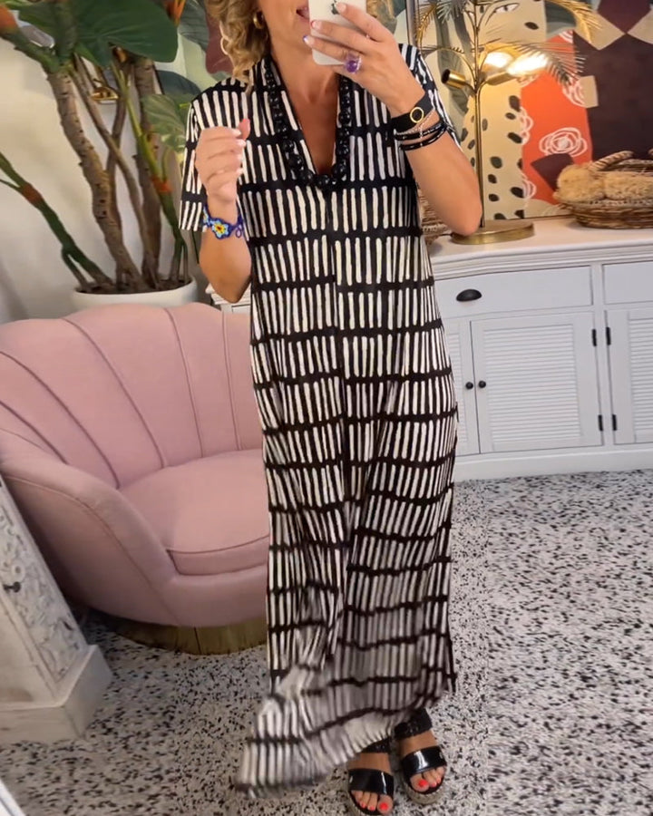 Printed short sleeve casual long dress