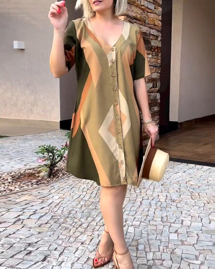 V neck short sleeve shirt dress
