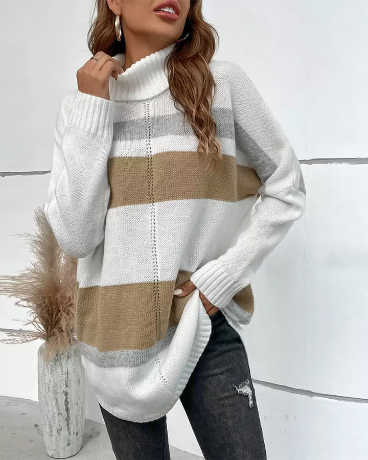 Turtleneck Striped Long-Sleeved Sweater