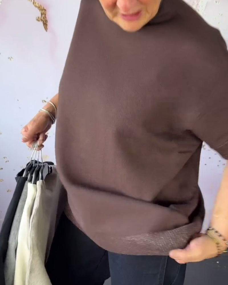 Solid Color Turtleneck Short-Sleeved Pullover