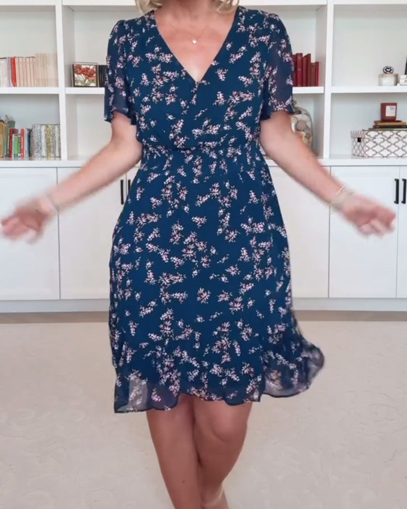 Puff Sleeve V-Neck Waist Dress