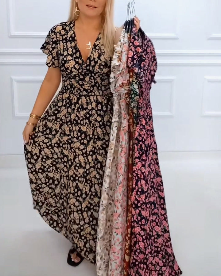 Casual Floral Print V-Neck Dress