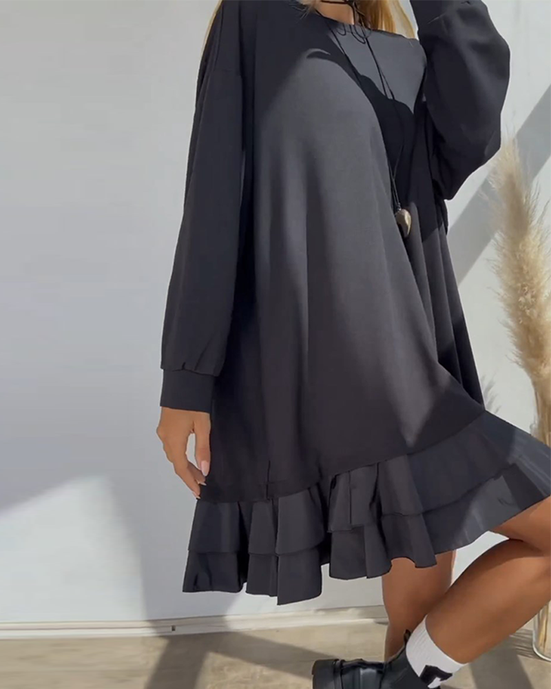 Loose Solid Color Dress with Patchwork