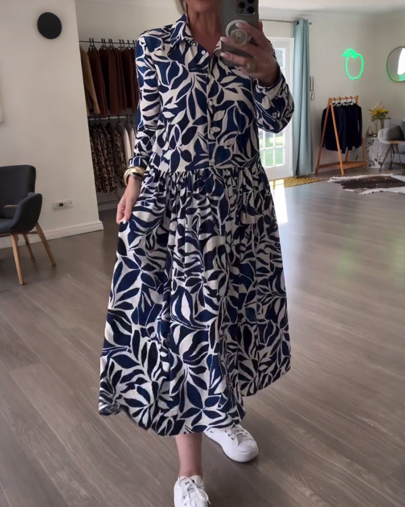Long-Sleeved Leaf Print Dress