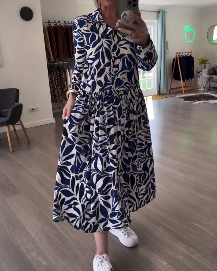Long-Sleeved Leaf Print Dress
