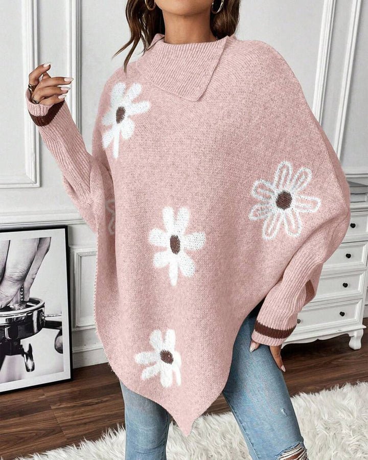 Batwing Sleeve Floral Pullover Sweater