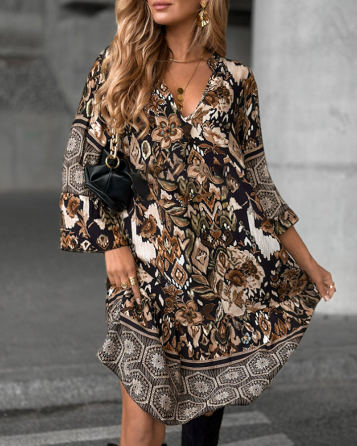 Vintage Stylish V-Neck Ruffle Hem Dress