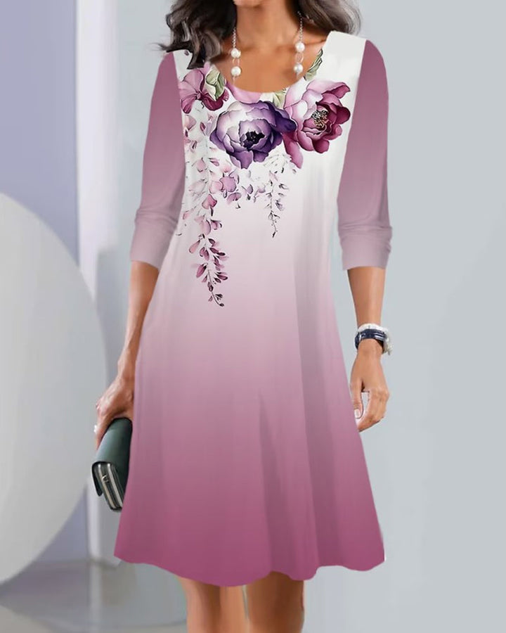 Printed long sleeve crew neck dress