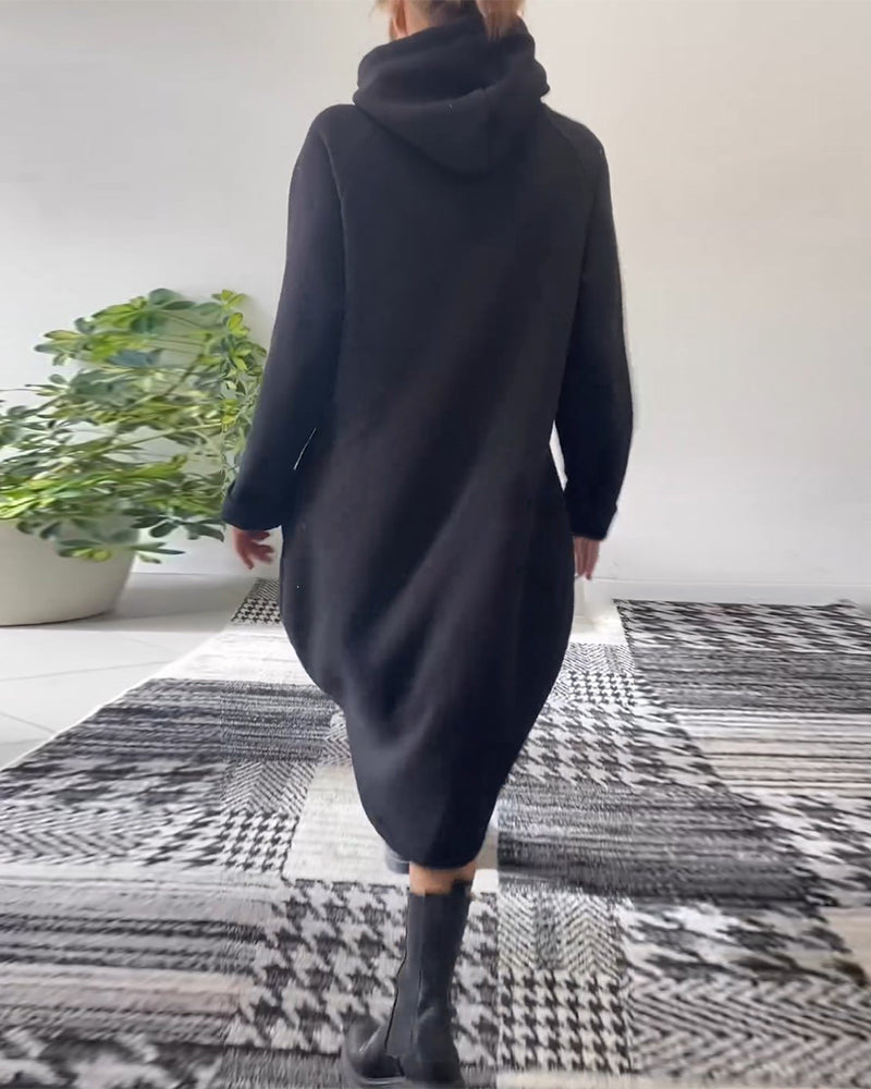 Solid color casual hooded dress