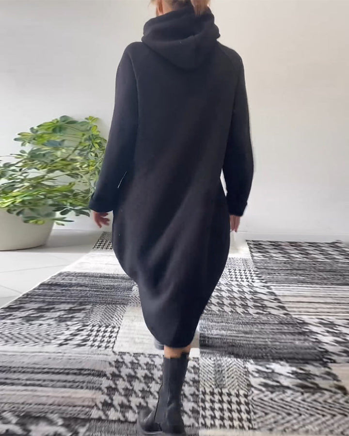 Solid color casual hooded dress
