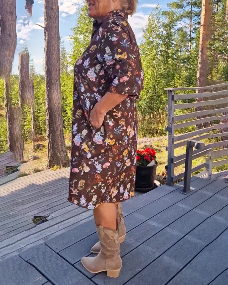Floral Lapel Printed Shift Dress