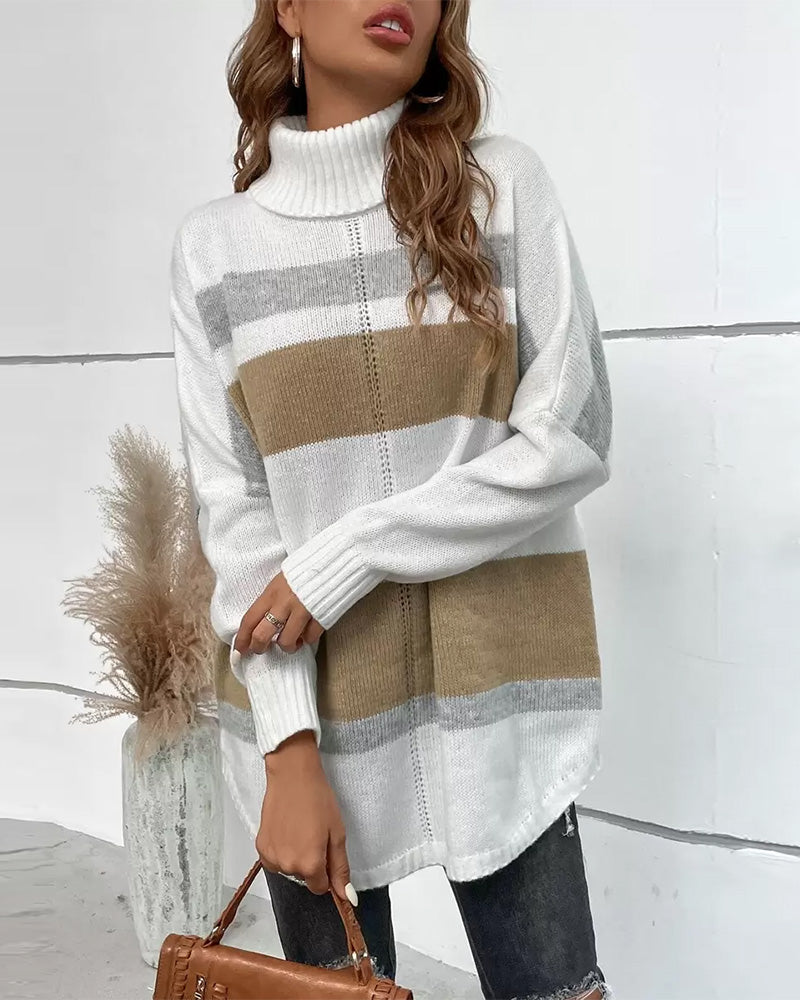 Turtleneck Striped Long-Sleeved Sweater