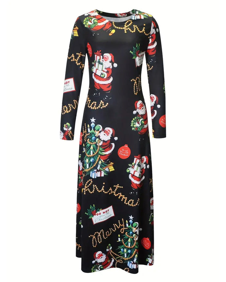 Slim Christmas Printed Long Sleeve Dress