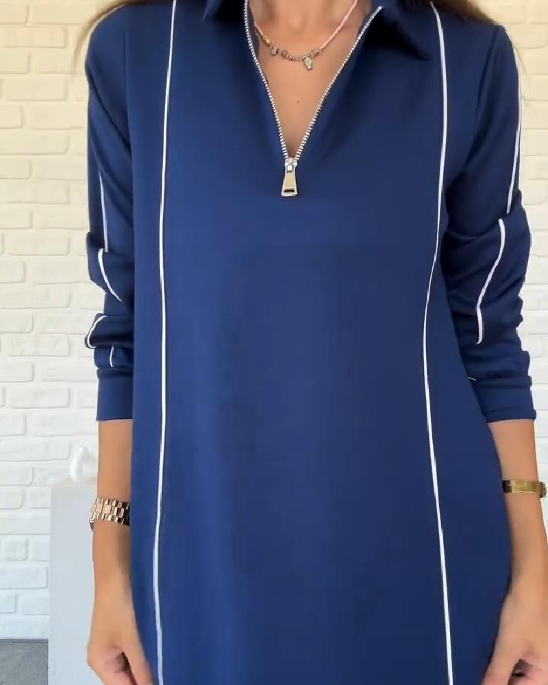 Fashionable Commuter Lapel Pocket Dress