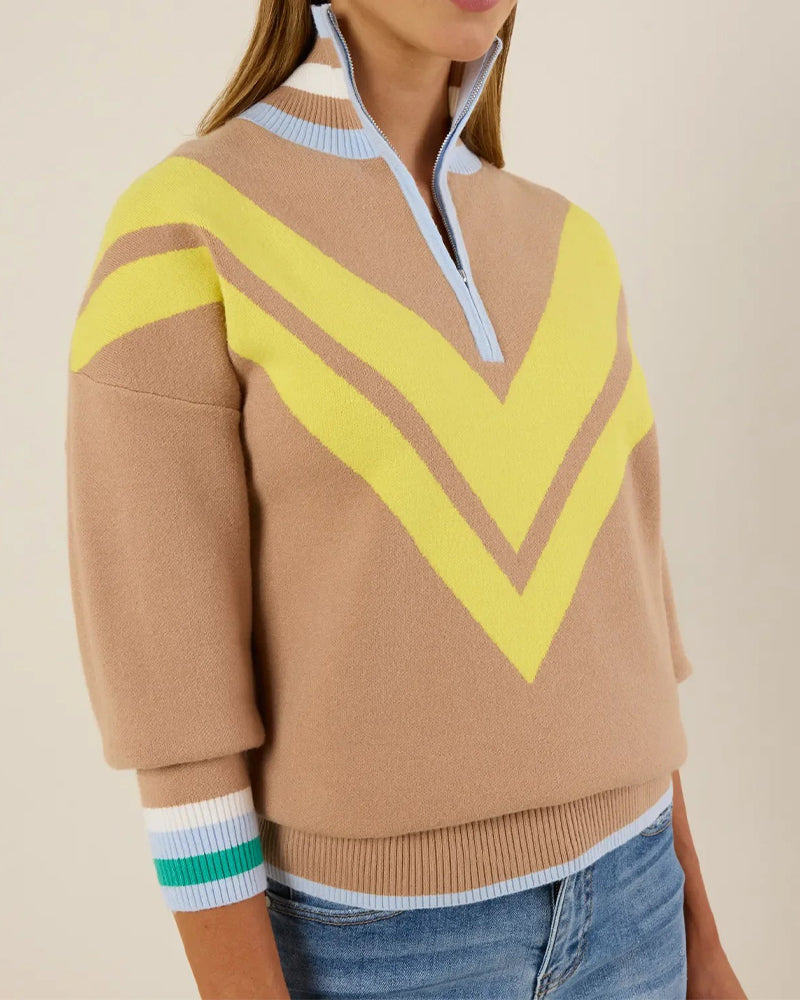 Half-Zip Collar Contrast Color Pullover