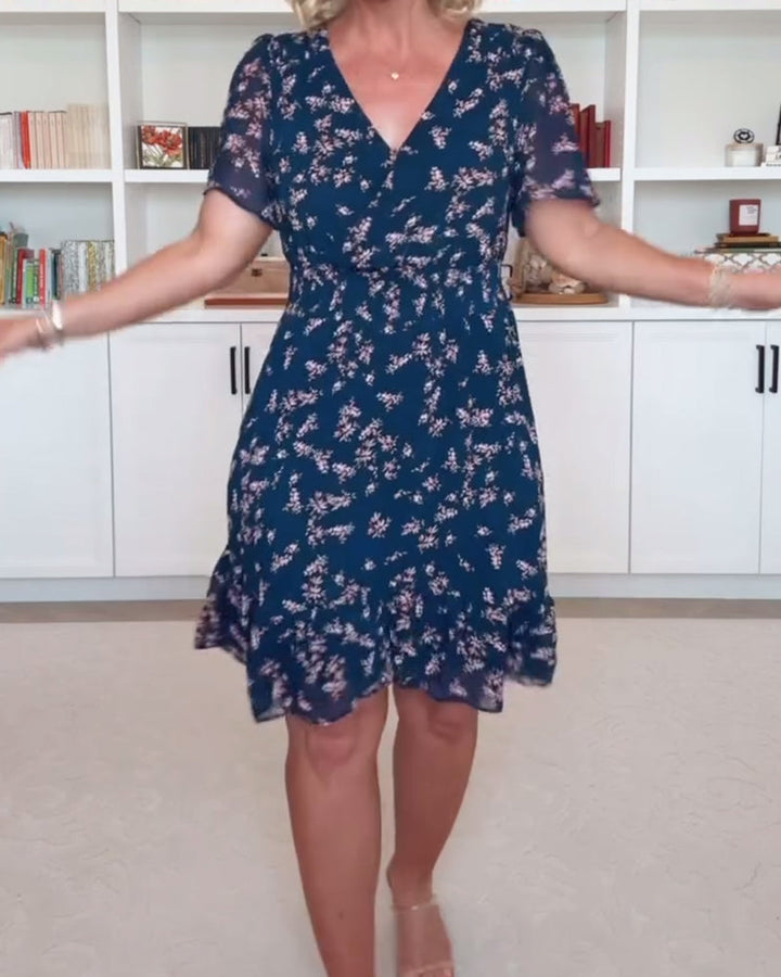 Puff Sleeve V-Neck Waist Dress