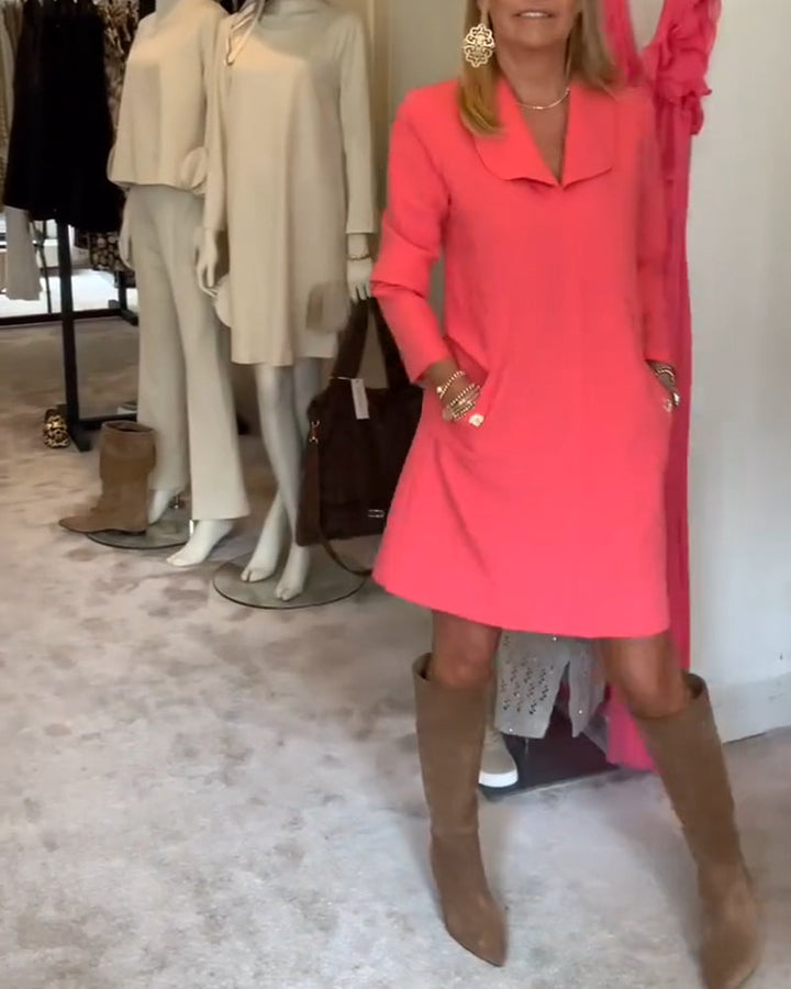 Solid Pocket Side Fashionable Tunic Dress