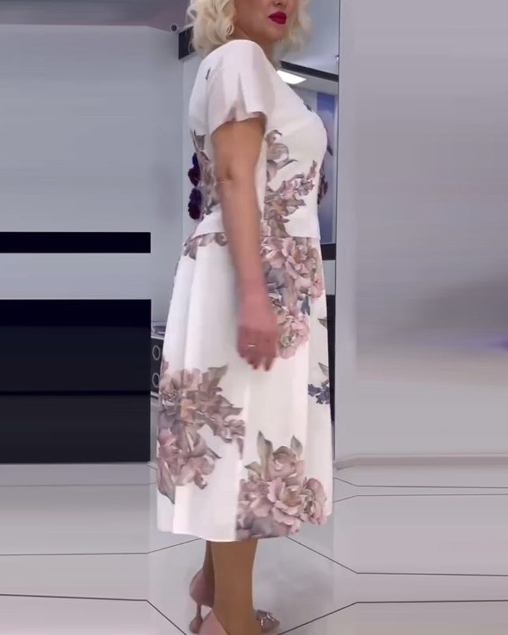 Floral print round neck elegant dress