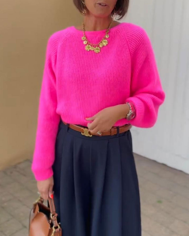 Fashion Solid Color Crew Neck Pullover