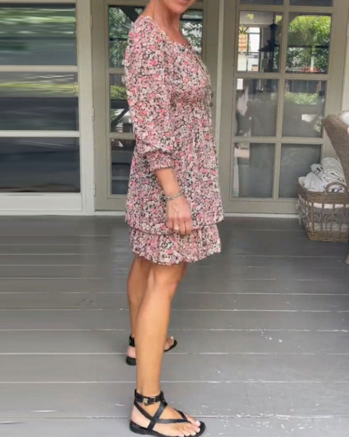 Square Neck Floral Print Casual Dress