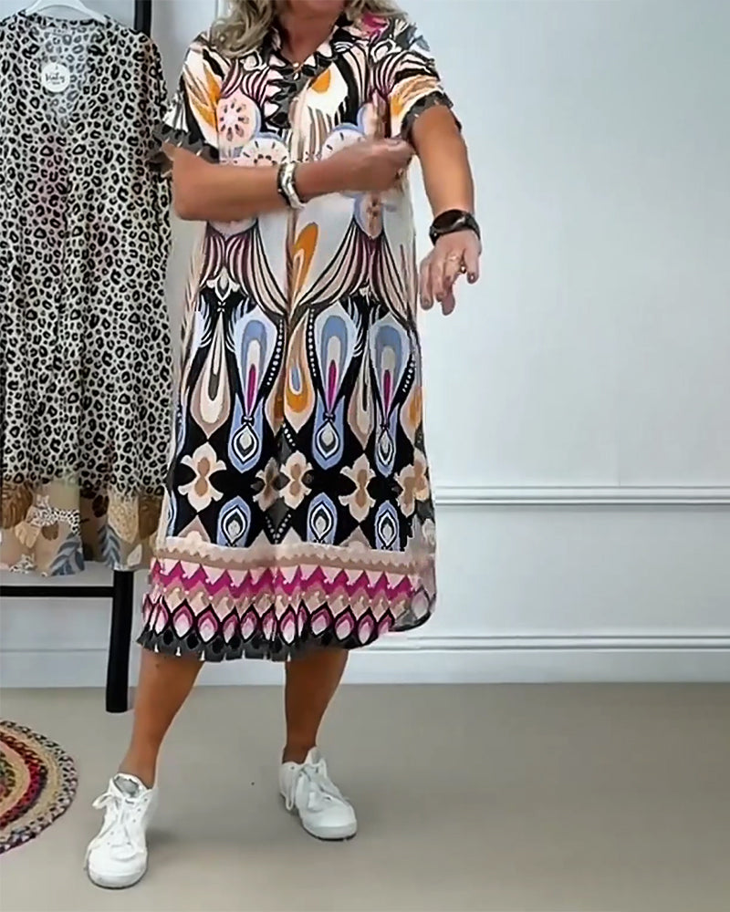 Boho Printed Straight Short-Sleeved Dress