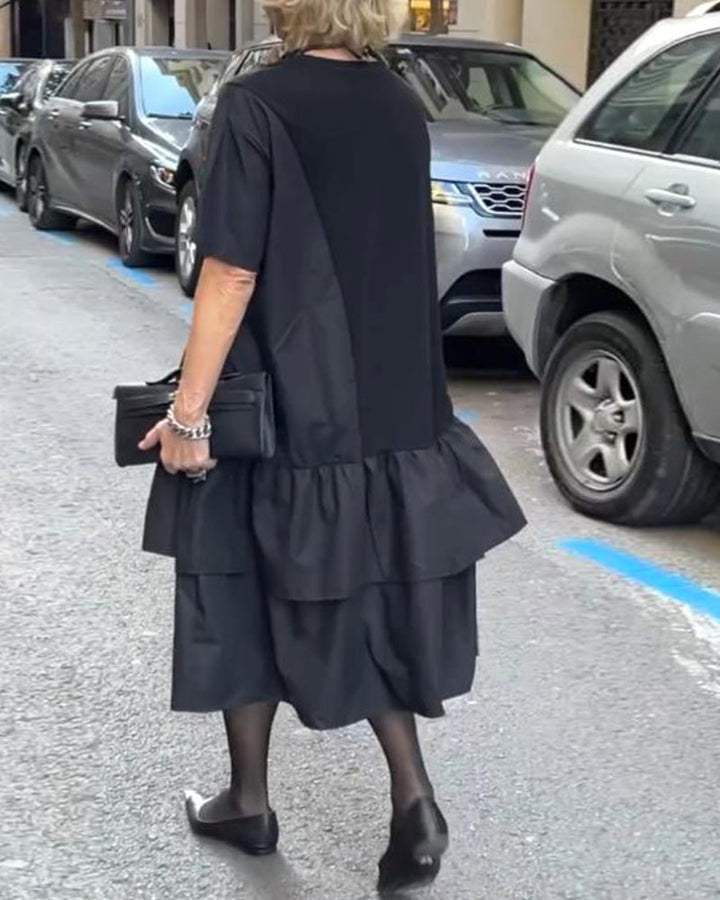 Round Neck Short Sleeve Patchwork Loose Dress
