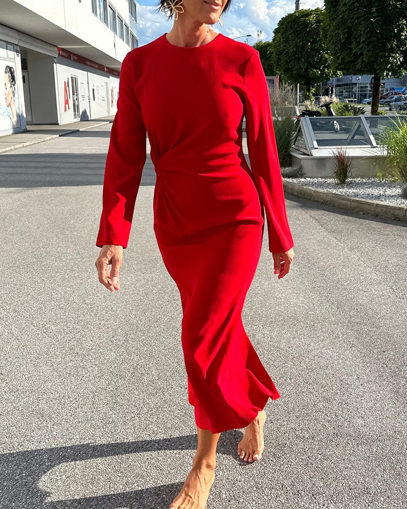 Solid Color Rond Neck Casual Dress