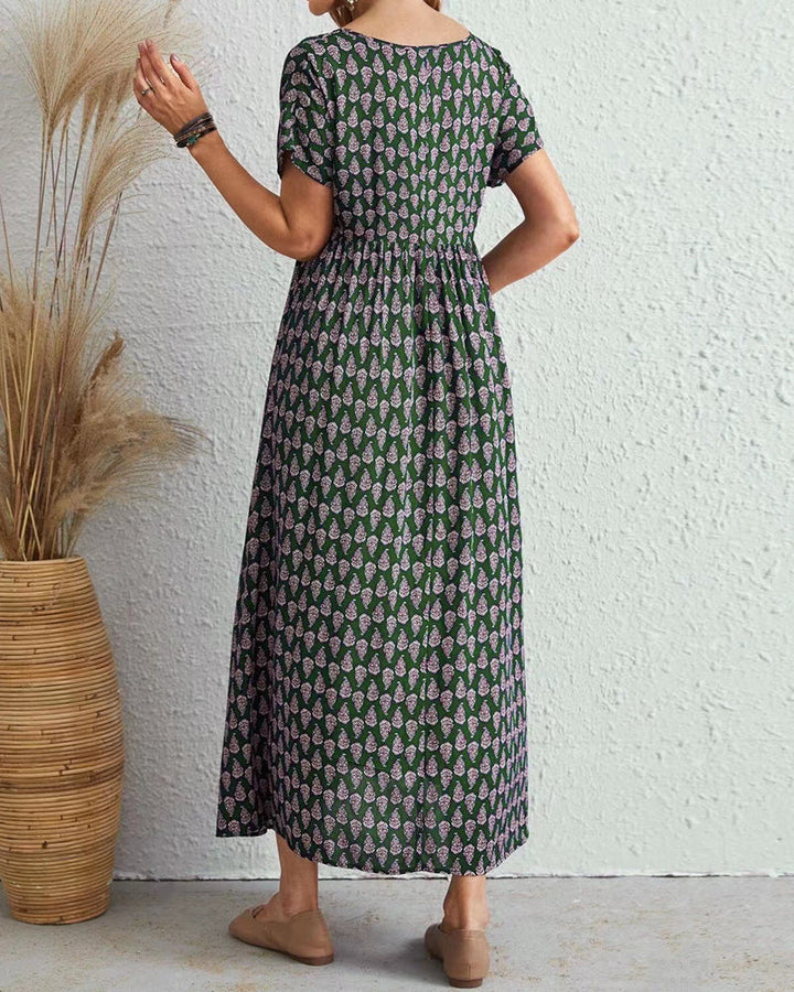 V neck short sleeve long dress