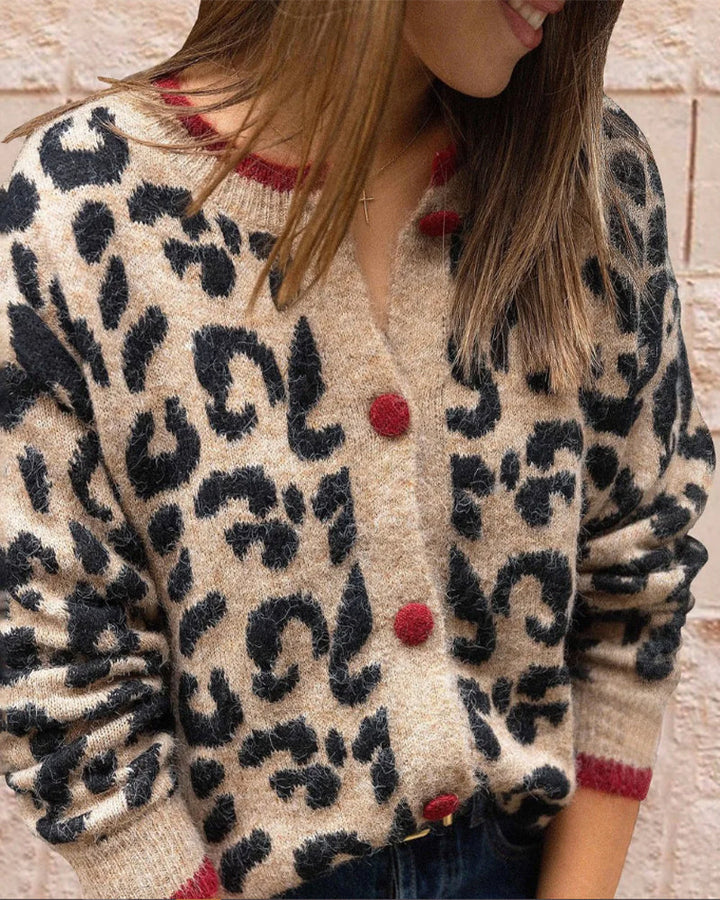 Fashion Leopard Jacquard Knit Cardigan