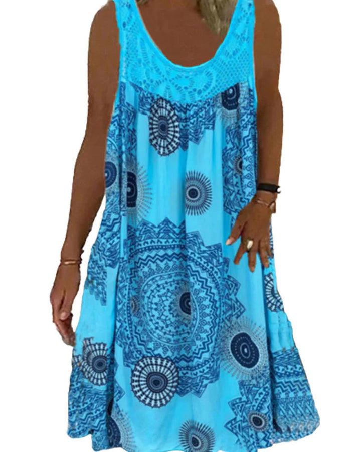 Women summer o-neck sleeveless print dress