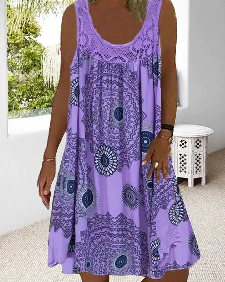 Women summer o-neck sleeveless print dress