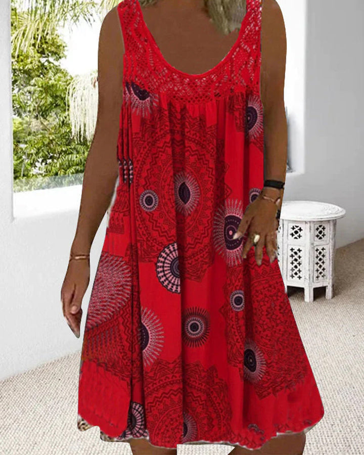Women summer o-neck sleeveless print dress
