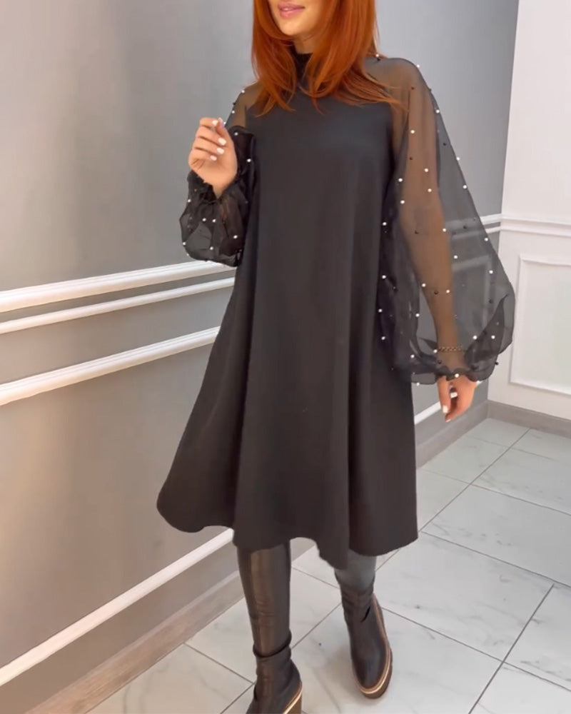 Mesh Loose Dress with High Neck