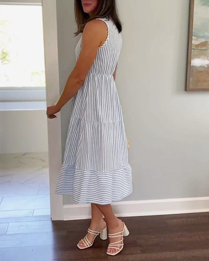 Pinstripe print sleeveless button dress