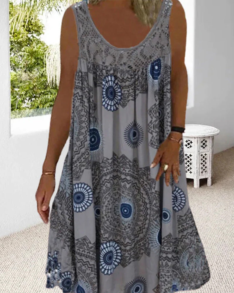 Women summer o-neck sleeveless print dress