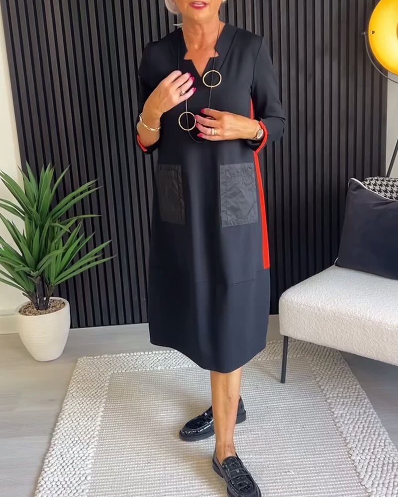 V-neck solid color slim dress