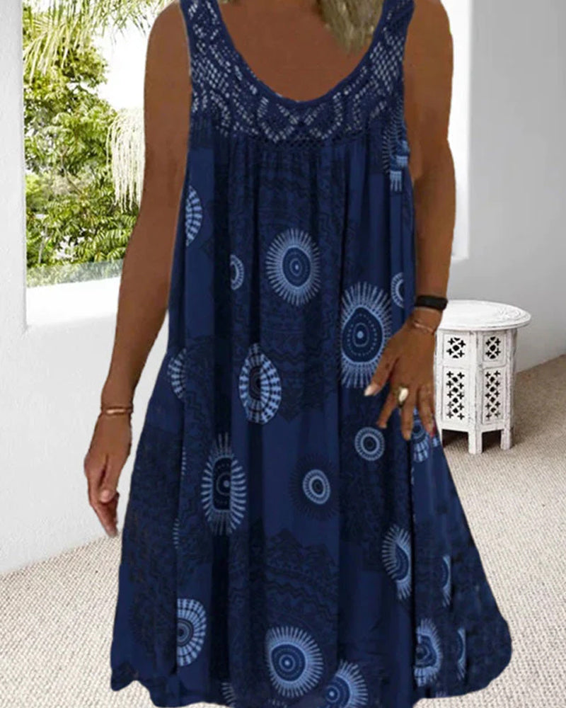 Women summer o-neck sleeveless print dress