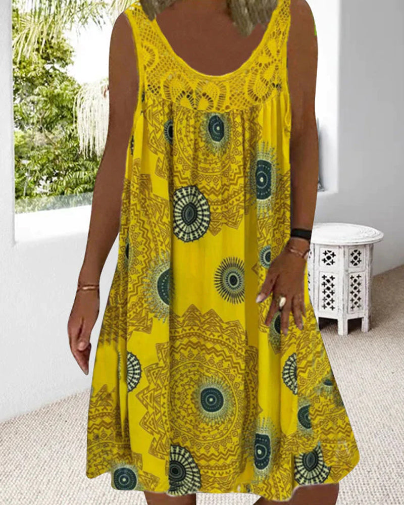 Women summer o-neck sleeveless print dress