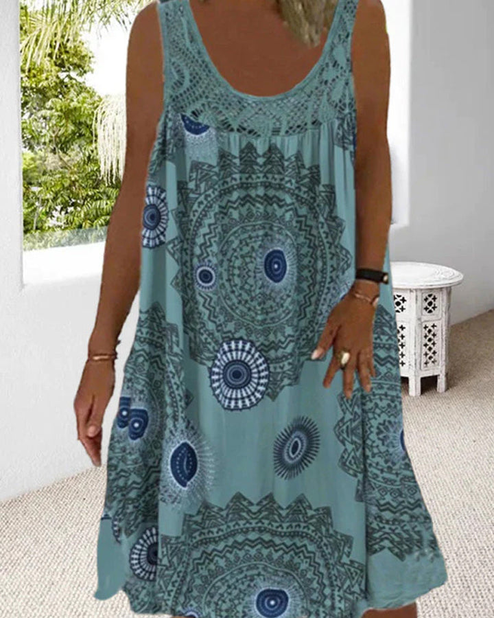 Women summer o-neck sleeveless print dress