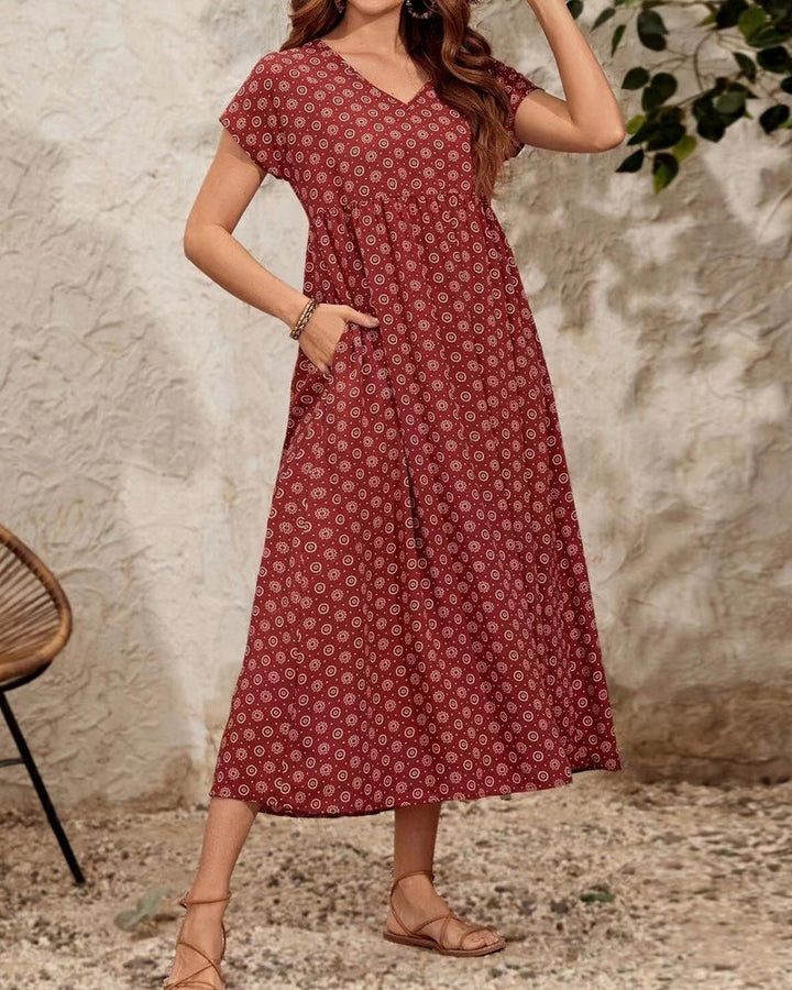 V neck short sleeve long dress