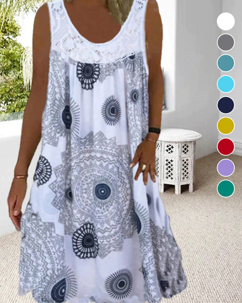 Women summer o-neck sleeveless print dress