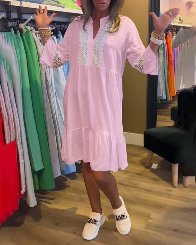 Hollow solid color casual dress