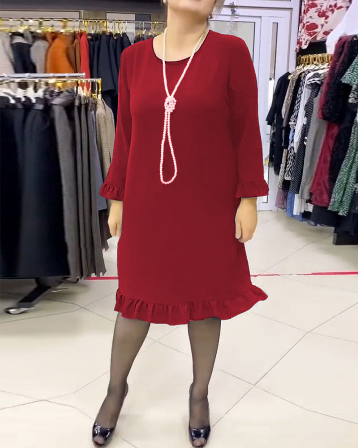 Patchwork ruffled solid color dress