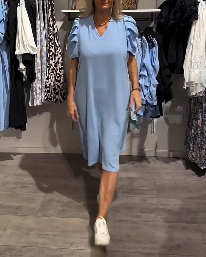 Puff Sleeve V-Neck Temperament Dress