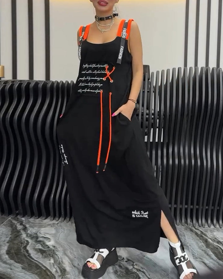 Sleeveless Personalized Letter Print Dress