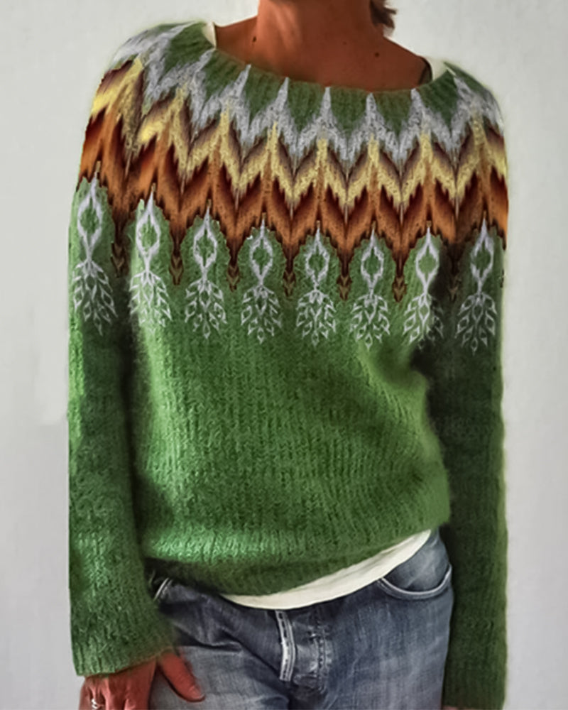 Round neck color block pullover sweater