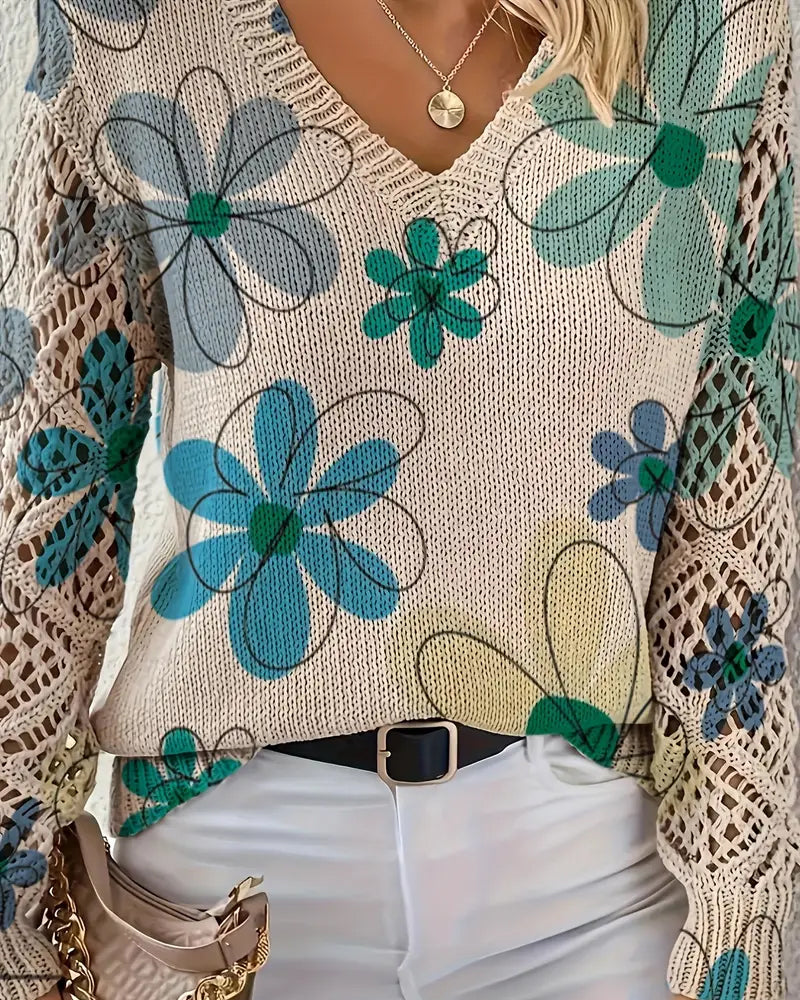 V-Neck Openwork Knit Jumper