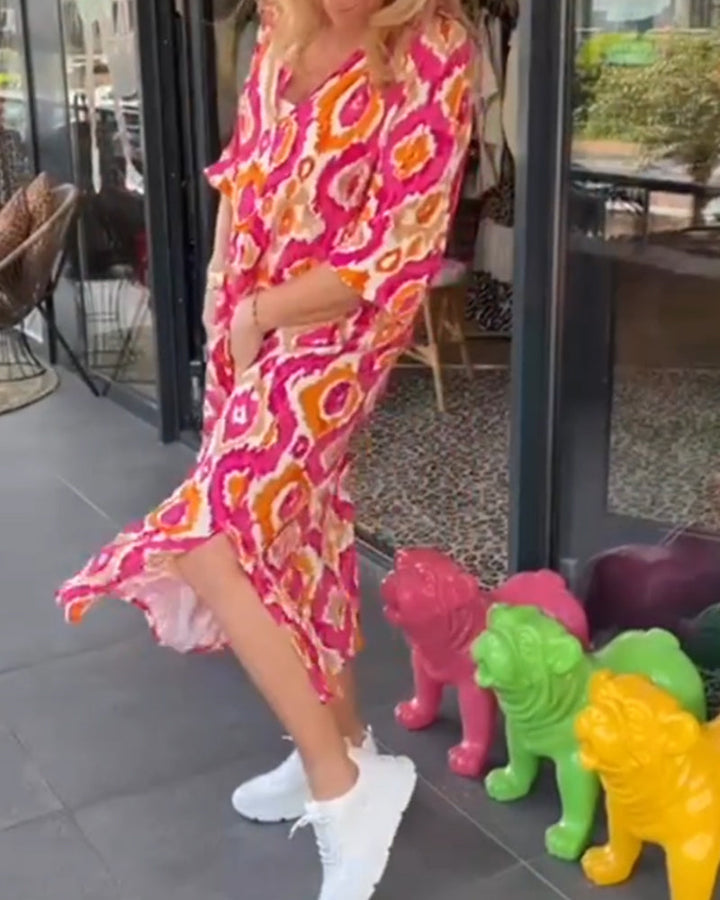 Fashion print half sleeve dress