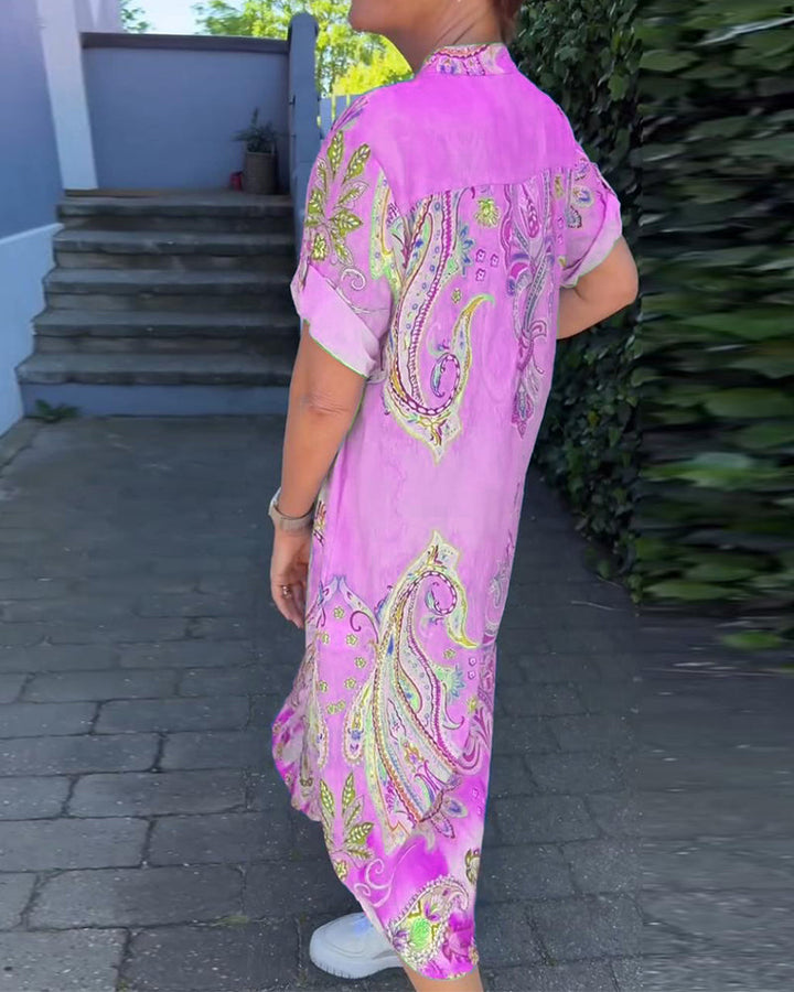 V-neck fold sleeve printed dress
