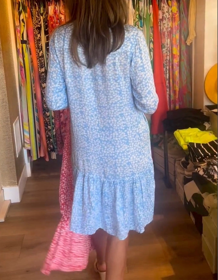 V-neck floral print lapel dress